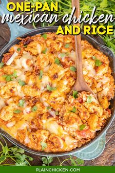 one pan mexican chicken and rice recipe in a skillet