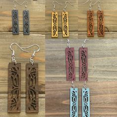 Rectangle Shaped Bar Stacked Lightweight Wood Earrings. Earrings Made Of 100% Lightweight Quality Wood. We Have 48 Different Styles And 6 Colors To Choose From. These Earrings Can Be Worn All Day Long Everyday. Rectangular Linear Earrings For Gift, Laser Earrings Design, Laser Earrings, Olive Jewelry, Jewelry Bar, Aztec Earrings, Mandala Earrings, Laser Ideas, Wood Burning Art