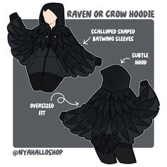 the raven or crow hoodie is designed to look like it has been folded over