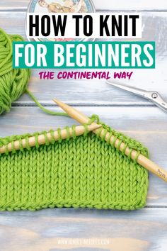 a green knitted bag with the words how to knit for beginners on it