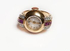 Regner Paris 18K Gold Sapphire Retro Bracelet Watch Vintage Rings With Rotating Bezel For Anniversary, Vintage Anniversary Rings With Rotating Bezel, Watch Ring, Art Deco Watch, Rings Antique, Vintage Gold Rings, Retro Bracelet, Dream Watches, Costume Jewelry Earrings