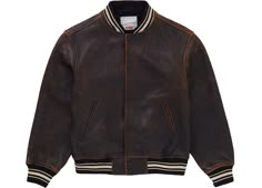 Check out the Supreme Worn Leather Varsity Jacket Black available on StockX Varsity Jacket Brown, Varsity Jacket Black, Leather Varsity Jackets, Perfect Date, The Supreme, Watch Collection, Limited Stock, Work Casual, Trading Cards