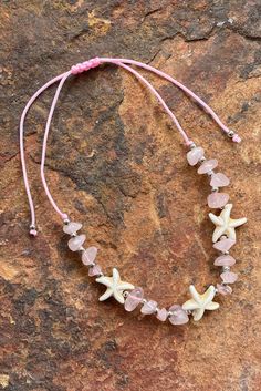 Adjustable Starfish Bohemian Jewelry, Bohemian Starfish Shell Necklace For Summer, Pink Natural Stones Jewelry For Beach, Shell Strand Anklets As Gift, Starfish Shaped Shell Jewelry For Beach, Starfish Shell Jewelry For Beach, Adjustable Strand Anklet With Starfish Charm, Starfish Shell Jewelry, Ocean-inspired Strand Anklets As A Gift