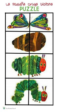 the very hungry caterpillar puzzle is shown with four different colors and shapes to match