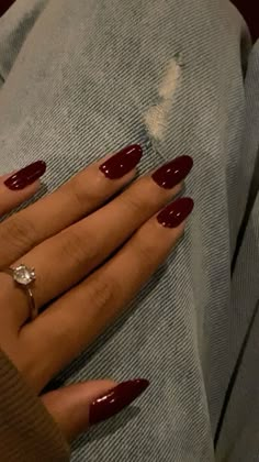 Cherry red nails Cherry Oval Nails, Deep Red Acrylic Nails Almond, Cherry Red Acrylics, Plain Dark Red Nails, Wine Acrylic Nail Designs, Cherry Cola Red Nails, Cherry Red Nails Aesthetic, Red Basic Nails, Dark Red Ballerina Nails