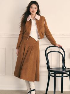 ❤︎Caramel Jenny Suit Lamb Fur Short Coat + Skirt Setup❤︎ Brown Pleated Midi Skirt For Work, Chic Brown Long Pleated Skirt, Chic Long Brown Pleated Skirt, Chic Brown Flared Pleated Skirt, Fall Workwear Skirt Suit With Lined Skirt, Brown Long Pleated Skirt For Work, Chic Brown Pleated Skirt For Fall, Beige Fall Skirt Suit, Chic Brown Pleated Skirt For Winter