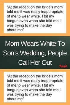 some funny texts from the bride and groom on their wedding day, including one that says mom wears white to son's wedding, people call her out