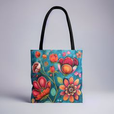 Tote Bag Canvas Floral Colorful Summer Bag Gift For Women Unique Shoulder Bag Large Tote Folk Art Bloom Tote Bag Canvas Aesthetic Gigi Gift. This practical and high-quality bag is the perfect blend of comfort and style, whether you're strolling along the beach or exploring the vibrant streets of town. 𝐃𝐄𝐓𝐀𝐈𝐋𝐒 🌺 100% Polyester 🌺 Boxed corners 🌺 Black inner stitching, transparent thread on hems. 🌺 Black cotton handles 🌺 With non-woven laminate inside 🌺 3 sizes: Small ( 12'x13'), Mediu Artsy Tote Bags For Shopping, Artsy Shopping Tote Bag, Artistic Rectangular Shopping Bag, Artistic Rectangular Shopping Bags, Colorful Artistic Bags For Everyday Use, Artistic Multicolor Canvas Bag For Everyday Use, Artistic Blue Bags For Everyday, Artistic Shoulder Bag With Removable Pouch For Travel, Artistic Multicolor Canvas Bag For Everyday