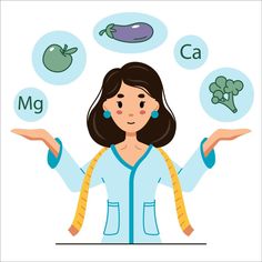 a woman holding out her hands with food icons above her head and the word ca in front of her