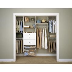 an open closet with clothes and other items