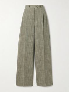 Etro's pants have been woven in Italy from a mélange of army-green and white threads, just like the matching blazer in our edit. They have pleated, wide legs with elongating pressed creases and feature the 'Pegaso' logo on the single burnished button. Fashion Trousers Women, Designer Bottoms, Fashion Portfolio, Fashion Aesthetics, Wide Legs, Western Wear, Net A Porter, Denim Fashion, Bottoms Pants