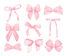 a set of pink bows on white background