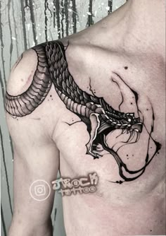 Snake tattoo, graphic tattoo Sketch Snake Tattoo, Horned Snake Tattoo, Snake Back Tattoo For Men, Snake Tattoo Designs Men, Snake Crown Tattoo, Creepy Snake Tattoo, Serpent Tattoo Men, World Serpent Tattoo, Large Snake Tattoo