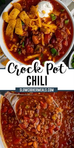 Chili in a white bowl and in a ladle. Recipes For Chili, Homemade Chili Beans, Texas Style Chili, Crock Pot Chili, Flavorful Dinner, Best Crockpot Recipes, Crockpot Chili