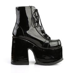 5" (127mm) Chunky Heel, 3" (75mm) Platform Lace-Up Ankle Boot, Metal Back Zipper Closure - Fit Guide: True to Size - Heel Specifications: 5" Heel - Country of Origin: Imported Goth Platforms, Leather Goth, Camel Boots, Alternative Shoes, Single Sole Heels, Demonia Shoes, Festival Shoes, Punk Boots, Black Chunky Heels