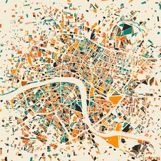 an abstract map of the city of london, england in orange and teal colors