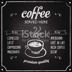 coffee menu on chalkboard with cup and saucer