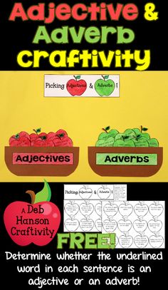 an apple themed activity with the words adjective and adverb craftivity