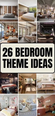 there is a collage of photos with the words 26 bedroom theme ideas on it