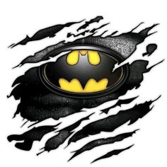 the batman symbol is shown through some black and yellow paint