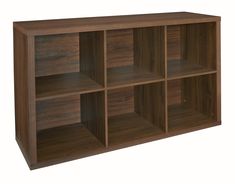 a wooden bookcase with six compartments on each side