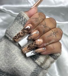 Brown Chicana Nails, Channel Acrylic Nails, Hood Nail Designs, Old School Acrylic Nails, Laugh Now Cry Later Nails, Nail Ideas Chicana, Lowrider Nails Acrylic, Smile Now Cry Later Nails, Low Rider Inspired Nails