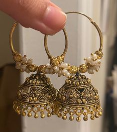 Golden Earrings Indian, Golden Jhumka Earrings, Jhumkas Aesthetic, Islamic Birthday Wishes, Desi Jewellery, Cotton Dress Indian, Henna Style Tattoos, Royalty Dr, South Asian Aesthetic