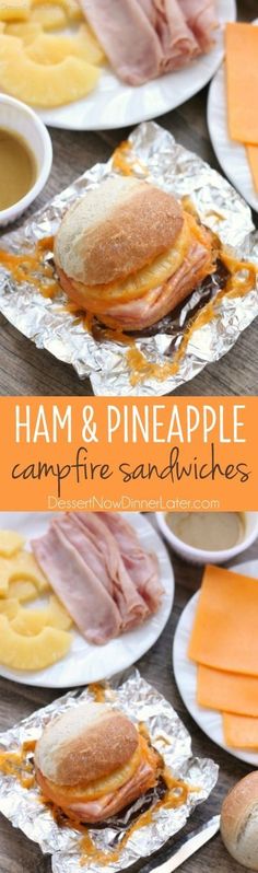 ham and pineapple campfire sandwiches on tin foil