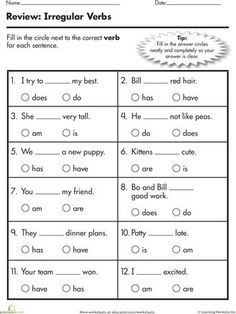 worksheet for reading the irregular verbs