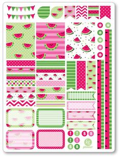 pink and green stickers with watermelon designs on them for scrapbook pages