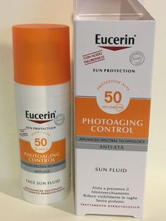 EUCERIN SUN FLUID PHOTOAGING CONTROL SPF50+ 50ml ANTI- AGE, Brand New In Box. Very high UVA and UVB sun protection for all skin types. It also fights the oxidative stress caused by HEV light. Helps prevent premature skin aging and protects facial skin from sunburn and other sun damage. Eucerin Photoaging Control Sun Fluid SPF 50 is a face sunscreen for everyday use with very high protection suitable for all skin types. It helps prevent premature skin aging caused by sunlight (known as photoaging Eucerin Face Skincare, Eucerin Sunscreen, Sunscreen For Sensitive Skin, Honey Face Mask, Tanning Sunscreen, 2024 Ideas, Best Sunscreens, Beauty Guide, Skin Aging