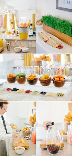 a table topped with cups and saucers filled with different types of food on top of it