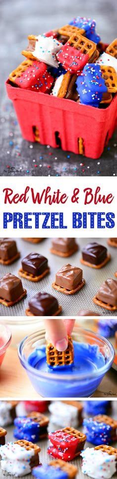 the red, white and blue pretzel bites are ready to be eaten