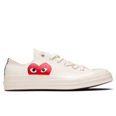 THIS PRODUCT IS IN MEN'S SIZING. CHUCK TAYLORS RUN ABOUT 1/2 SIZE LARGE, WE RECOMMEND SIZING DOWN. THIS PRODUCT DOES NOT QUALIFY FOR ANY DISCOUNTS OR SPECIAL PROMOTIONS. The concept of the Comme des Garcons PLAY line is design by not designing. Characterized by the iconic red heart logo designed by artist Filip Pagowski, the line is a collection of unisex basics for those who enjoy simplicity. An extension of the PLAY collection is an ongoing collaboration with Converse. Pictured is the Converse White Converse Platform, Eboy Fashion, Filip Pagowski, Converse X Comme Des Garcons, Sneaker Silhouette, Converse Play, Converse Jack Purcell, Sneaker Boutique, All Star Shoes