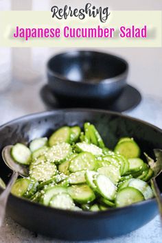 japanese cucumber salad in a black bowl