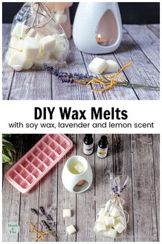 diy wax melts with soy wax, lavender and lemon scent