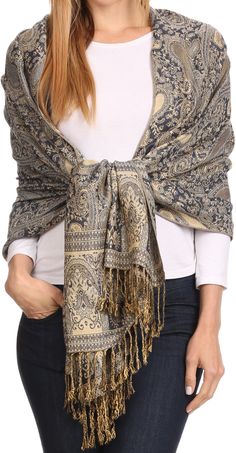 One Size Regular: [(Width: 27 inches (68.5cm), Length: 70 inches (177.8cm), Fringe length: 3.5 inches (8.8cm)]. Approximate Length = 70 inches (177.8cm) measured end to end without fringe. This pashmina feel shawl features a gorgeous Turkish patterned design. Handmade and dyed. It is very soft, comfortable, and elegant. The color combinations are gorgeous, and the fringe is multi colored woven together for a gorgeous heathered look. This scarf is opaque, durable, and mid weight. To style this sc Colored Weave, Ways To Wear A Scarf, Paisley Scarves, Scarf Tying, Pashmina Shawl, Shawl Scarf, How To Wear Scarves, Pashmina Scarf, 가을 패션