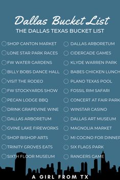 the dallas bucket list is shown in blue