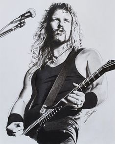 a drawing of a man holding a guitar