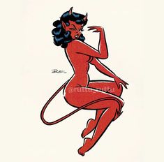 a drawing of a naked woman with horns on her head and hands behind her back