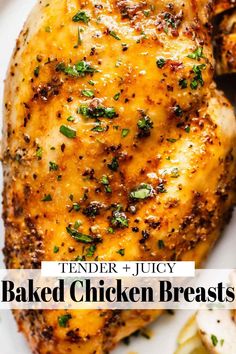 This guide will teach you How To Bake Chicken Breasts that are perfectly seasoned, tender + juicy! Includes seasoning tips + side dishes. // in oven Bone In Baked Chicken Recipes, Oven Roasted Chicken Breast Boneless, Roasted Chicken Breastrecipes Boneless, Chicken Breast Recipes Bone In, Bone In Chicken Breast Recipes Oven, Moist Chicken Breast In Oven, How To Bake Chicken In The Oven, Baked Chicken Breast Recipes Boneless, Baked Boneless Skinless Chicken Breast