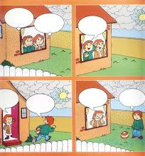 the comic strip shows two people talking to each other in front of a small house