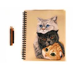 a drawing of two cats and a cat's head on top of each other