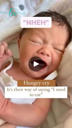 a baby crying while laying on top of a bed with the caption hungry cry it's their way of saving i need to eat