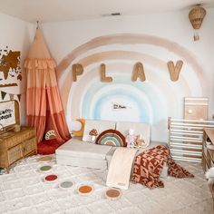 a child's playroom with lots of toys on the floor