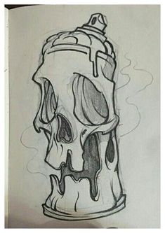 a pencil drawing of a fire hydrant with a skull on it's side