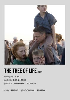 the tree of life movie poster with family looking at each other and one man on his shoulders