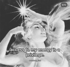 a woman with her hair blowing in the wind and text that reads, access to my energy is a pril