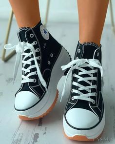 Lasaky - Eyelet Lace-Up Platform Canvas Sneaker Flatform Sneakers, Chic Type, Round Toe Heels, Wedge Sneakers, Sneakers Outfit, Eyelet Lace, Dream Shoes, Sneaker Heels, Canvas Sneakers