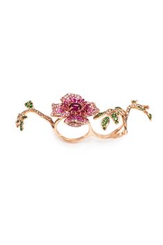 Stefere diamond pink sapphire flower vine ring in rose gold. 18K Rose Gold (19.72gr) White Diamond 0.21ctw, Pink Tourmaline 1.12ct, Pink Sapphire 3.94ctw, Green Garnet 1.03ctw, Brown Diamond 0.73ctw Multi Finger Rings, Pink Flower Ring, Vine Ring, Gold Amethyst Ring, Pink Diamond Ring, Pearl And Diamond Necklace, Flower Collection, Green Garnet, Dope Jewelry